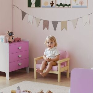 AIYAPLAY Kinderbankje van Hout en Corduroy, 46,5L x 44B x 45H cm, Roze