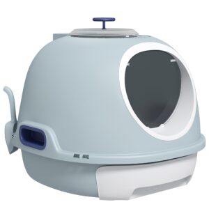 PawHut Draagbare kattenbak met uitschuifbaar toilet, schuifdeur en dakraam, blauw