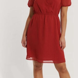 NA-KD Dobby LS Overlap Mini Vrouwen Jurk - Dark Red - Maat EU 42
