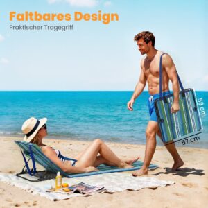 Outsunny Set van 2 verstelbare strandstoelen met kussen en opbergtas, blauw + groen + wit