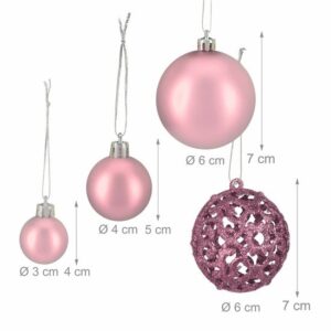 Set van 50 onbreekbare kerstballen - plastic - ∅ 3, 4 & 6 cm - roze