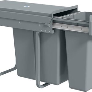 HOMCOM Inbouwafvalbakken voor Keuken Kunststof, Metaal 52L x 26B x 40,8H cm Grijs