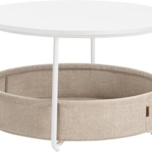 Parya Home - Ronde salontafel met opbergruimte - Wit-kameelbruin - 75 x 45 cm