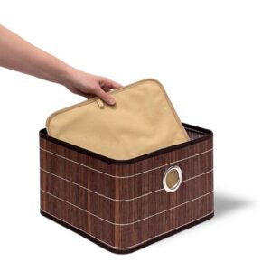 Bamboe opbergmand - stof - badkamer - 20x31x31 cm - voor speelgoed - opvouwbaar - bruin