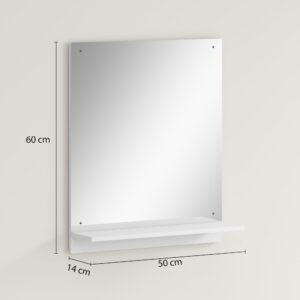 HOMCOM Badspiegel 50 x 60 cm met Rek, Wandspiegel voor Badkamer en Hal, Wit