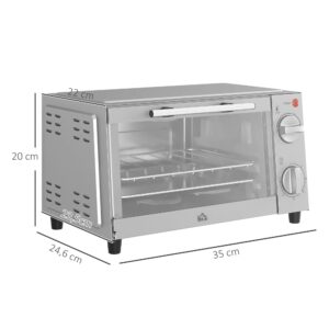 HOMCOM 9L Minibakoven 35 cm breed met Bakplaat, Grillrooster, 100-230 °C, 60 Min. Timer, 750W
