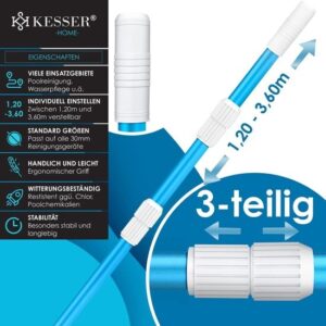 KESSER® Pool Telescopische Steel Aluminium Pool 120 - 360 cm. | 3-delige zwembadreinigingsstok