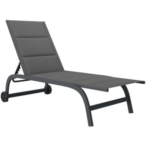 Outsunny aluminium ligstoel met 6-voudig verstelbare rugleuning en wielen, donkergrijs