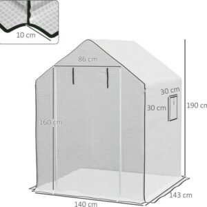 Outsunny Kasfolie Kunststof 140L x 143B x 190H cm Wit