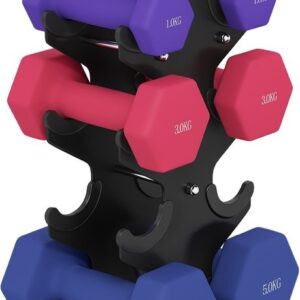 SPORTNOW Halterset - Metaal en Kunststof - 21L x 14B x 42H cm - Paars, Roze, Blauw