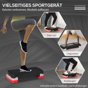 HOMCOM Aerobic Stepboard - Verstelbare Stepper voor Thuis en Kantoor - Zwart/Grijs/Rood