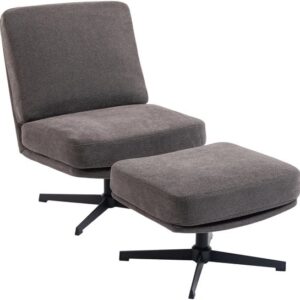 Homcom Accent Stoel met Poef - Polyester - 91L x 68B x 93H cm - Donkergrijs