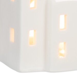 Witte waxinelichthouder huisje voor 1 theelichtje - 9,5 x 7,5 x 6 cm - Tafeldecoratie
