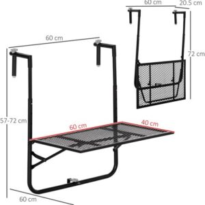 Outsunny Balkonreling Tafel Metaal 60x60x57-72 cm Zwart