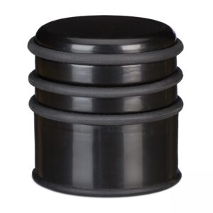 Relaxdays deurstopper met 3 rubberen ringen, zware buffer, zwart, ∅ 7 cm, handig tegen tocht