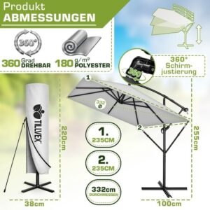 tillvex® Rechthoekige Aluminium Parasol Ø 330 cm met Afdekking en Windscherm
