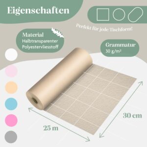 KESSER® Vlies tafelloper modern 30 cm x 25 m | tafeldecoratie voor bruiloften, verjaardagen, doopfee
