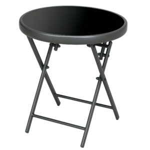 Outsunny Φ45cm Ronde Opvouwbare Bijzettafel met Imitatie Marmeren Top, Zwart