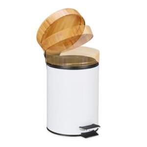 Relaxdays 3L pedaalemmer voor badkamer met bamboe deksel en uitneembare binnenemmer, wit