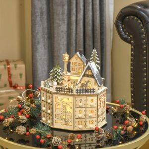 HOMCOM Kerst Adventskalender Multiplex 25B x 20D x 29H cm Natuurhout