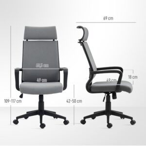 HOMCOM Bureau Stoel - Polyester, Schuim - 69L x 60,5B x 109-117H cm - Donkergrijs
