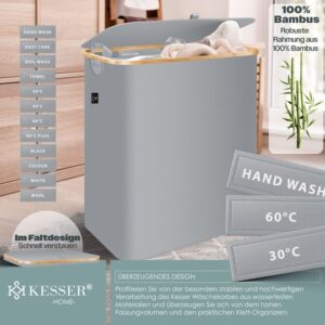 KESSER® Wasmand met Deksel - Opvouwbare Wasbox - Wassorteerder met Uitneembare 3x Waszakken inclusie