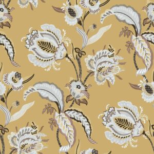 Wasbare grijze en gouden bloemenbehang, Flora 18552 van TNT materiaal