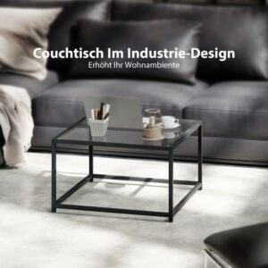 HOMCOM Salontafel van gehard glas en staal, 68x68x39 cm, zwart