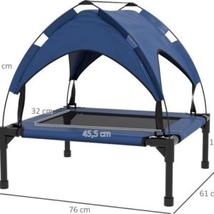 PawHut Verhoogd Hondenbed met Luifel, Buitenbed voor Kleine en Middelgrote Honden Donkerblauw 76 x 6