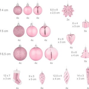 Kerstballen set van 72 - plastic - onbreekbaar - hartjes en sokjes - roze