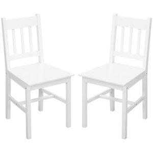 HOMCOM Set van 2 Eetkamerstoelen, Witte Keukenstoelen van Grenenhout, 41 x 46,5 x 85,5 cm