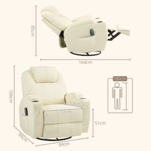 HOMCOM Massagesofa Kunstleer, Metaal - 89L x 99B x 106H cm - Crèmewit
