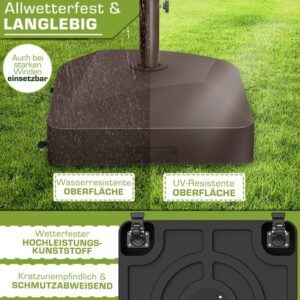 tillvex® Parasolvoet GRAVIA met wielen &amp; remmen | Vulbare standaard 37L / 56kg (Bruin)