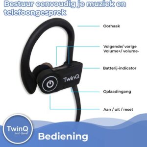 TwinQ Draadloze In-ear Bluetooth Sport Oordopjes - Zwart voor hardlopen of fitness