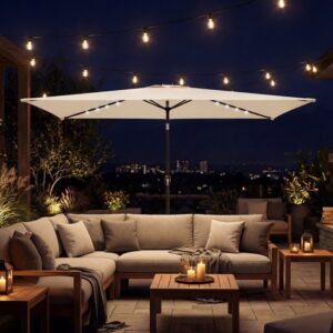 Outsunny Terrasparasol van polyester en metaal - 289L x 198B x 248H cm - Crème wit
