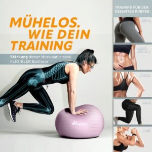 TRESKO® anti-burst gymnastiekbal 65 cm (princess-pink) met luchtpomp, tot 300 kg, voor 155-175 cm