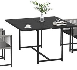 Outsunny tuinset - 4 stoelen - staal - glas - zwart - lichtgrijs