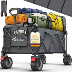 TRESKO® Opvouwbare Bolderwagen 300L met Rem | Handwagen 150kg met Rubber Banden