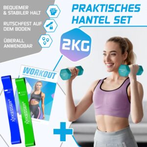 KESSER® Halters, halterset, 2-delige set, 2 x 2 kg  gekleurd, korte halters van neopreen, hexagon