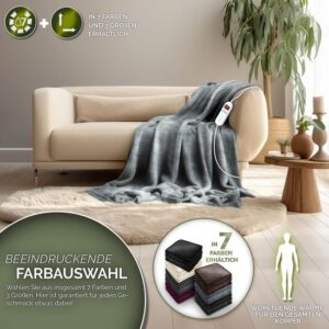 Sinnlein® pluche warmtedeken 200 x 180 cm lichtgrijs | elektrische deken met timer en 9 standen