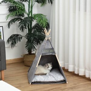 PawHut Huisdiertent voor honden en katten met zacht pluche kussen - Grijs
