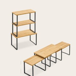 SONGMICS Organizer voor keukenkast, set met 3 planken, stapelbaar, uitbreidbaar kruidenrek, metaal e