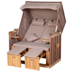 Outsunny Strandstoel ligbed met beschermhoes voor bekerhouders PE rotan beige