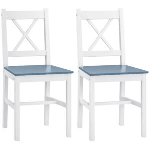 HOMCOM Eetkamerstoelen Set van 2, houten keukenstoelen, boerderij eetkamerstoelen met kruis rug, wit