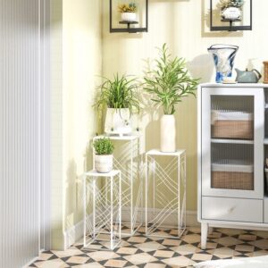 Outsunny Plantenstandaard set - Metaal - 30x30x70 cm - Wit