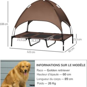 PawHut Verhoogd Hondenbed van Metaal - 122x92x108cm - Bruin