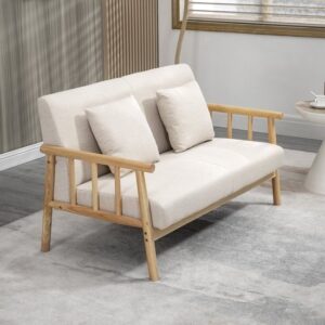 HOMCOM 2-zits Sofa - Polyester, Gummihout - 123L x 69B x 74H cm - Beige