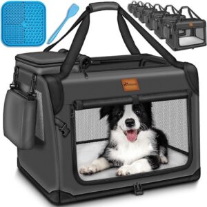 TRESKO® Opvouwbare hondenbox met likmat en spatel, L, 70 x 52 x 52 cm, voor honden en katten