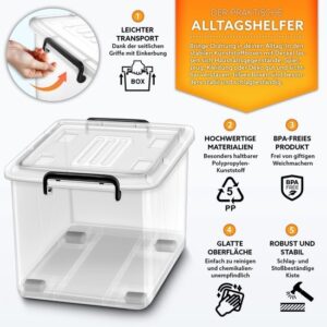 tillvex® Set van 6 Opbergdozen met Deksel 13L - Transparant, Stapelbaar, BPA-vrij met Wieltjes