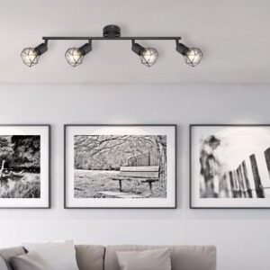 Zwarte plafondlamp retro kooi spot verstelbaar voor woonkamer - Globo 58402S-4
